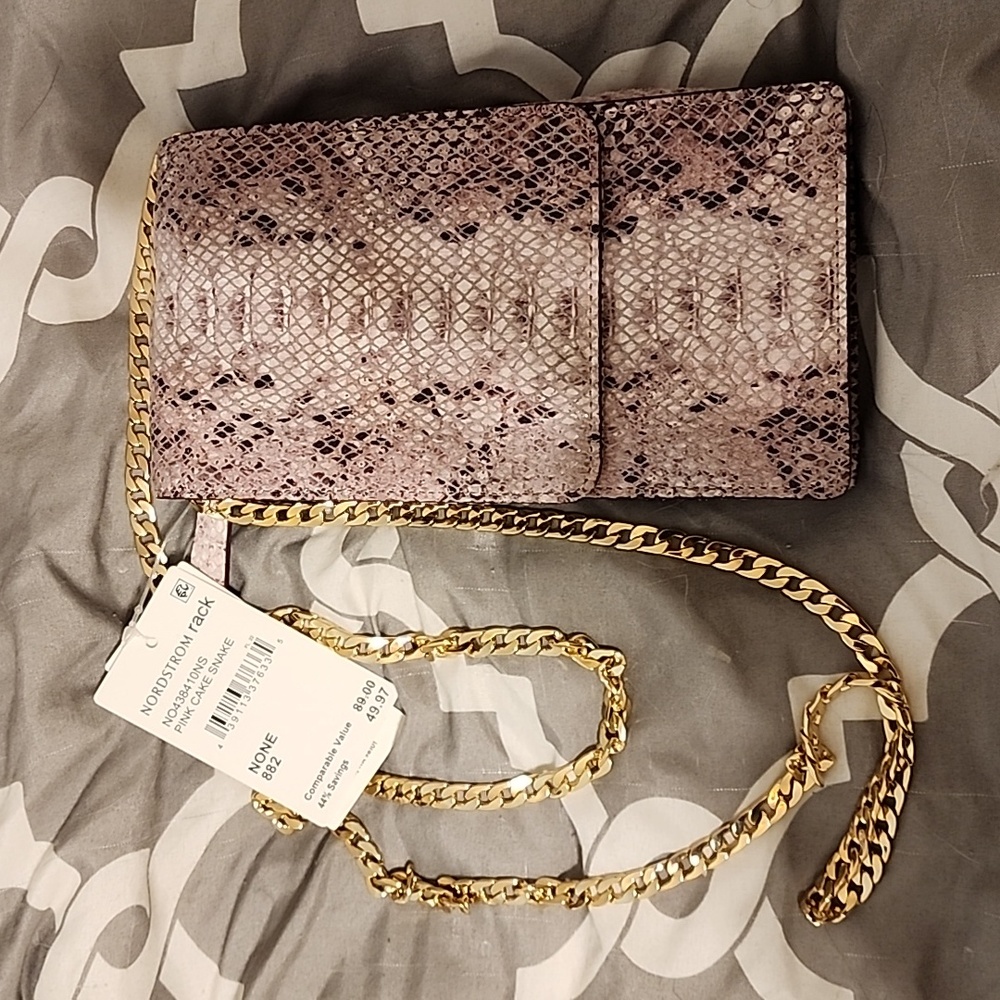 NWT MARGAUX SNAKESKIN PRINT LEATHER WALLET ON CHAIN BY NORDSTROM